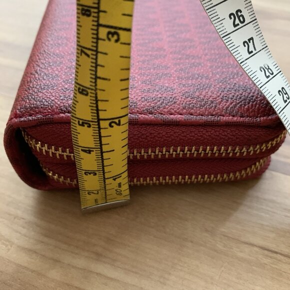 Michael Kors Crimson Red Pebble Logo Leather Zip Around Wallet - Picture 5 of 12